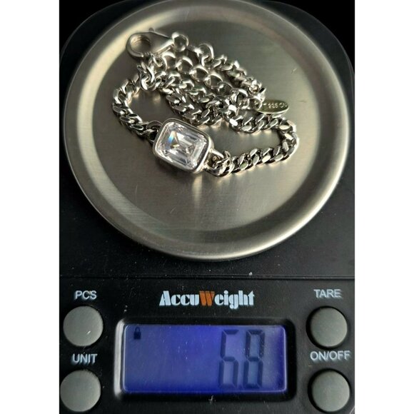 New Tocara Sterling Silver Bracelet DiAmi Crystal Oblong Centerpiece Curb Chain - Picture 8 of 10